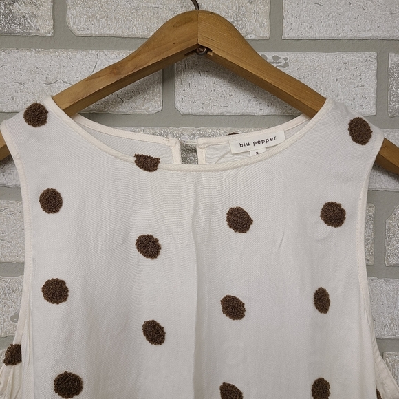 Blu Pepper Drop Waist Antique White Brown Fuzzy Polka Dot Dress Size Small - Picture 3 of 8